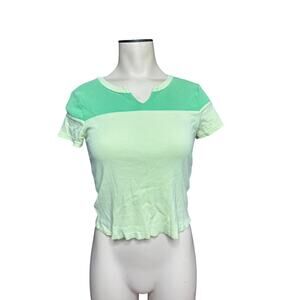 Y2K Green Baby Tee "Natural Disaster" Women’s Small Short Sleeve Cropped Top